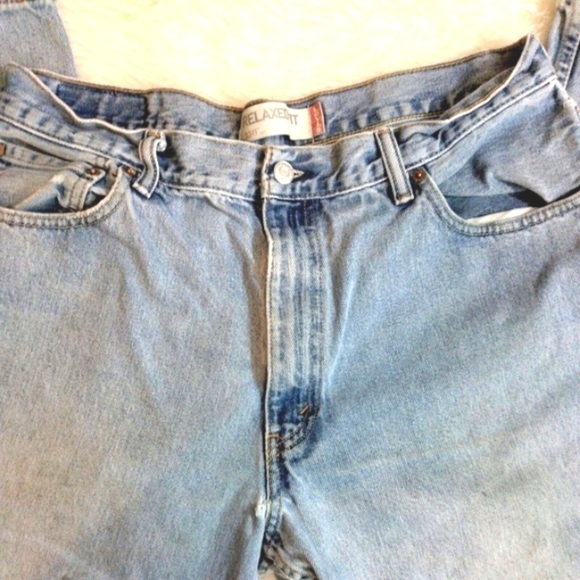 Levis 550 Mens 36 X 30 Relaxed Fit Denim Blue Jeans Stained Work Pants Distress - Picture 3 of 7